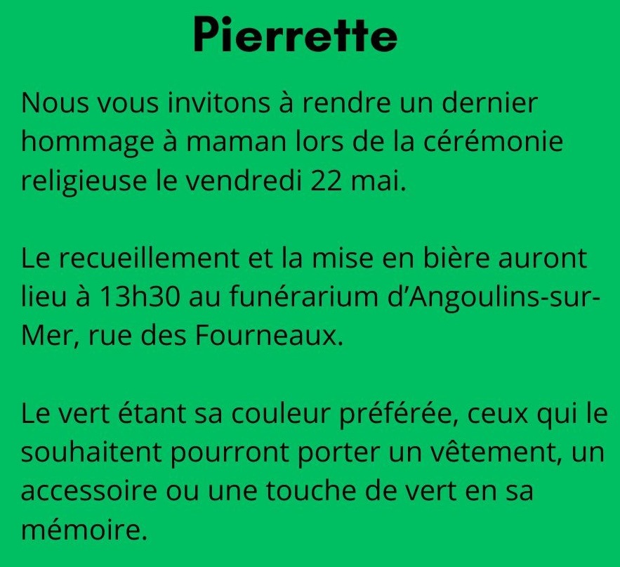 MARGUERITTE Pierrette Née JEAN